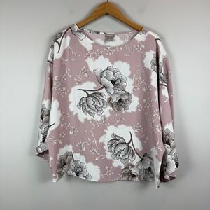 Chico's Top Women 0 US S Pink‎ Robust Floral Boat Neck Relaxed Dolman Sleeve NWT